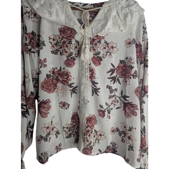 Pol Peasant Blouse Women's Sz S Lace Shawl Floral Cottagecore Feminine Flowy - Picture 3 of 11